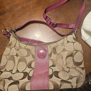 Coach Signature Stripe Hobo Handbag Purse
